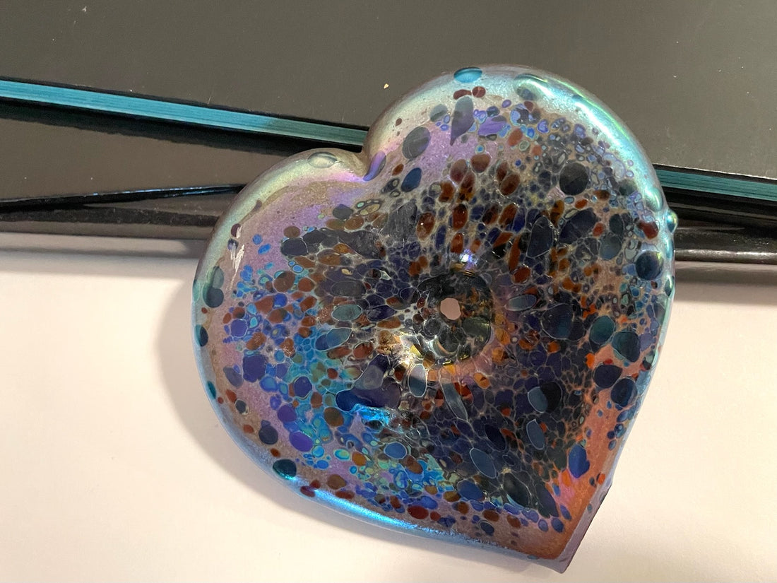 Folk Art Iridized Glass Heart 