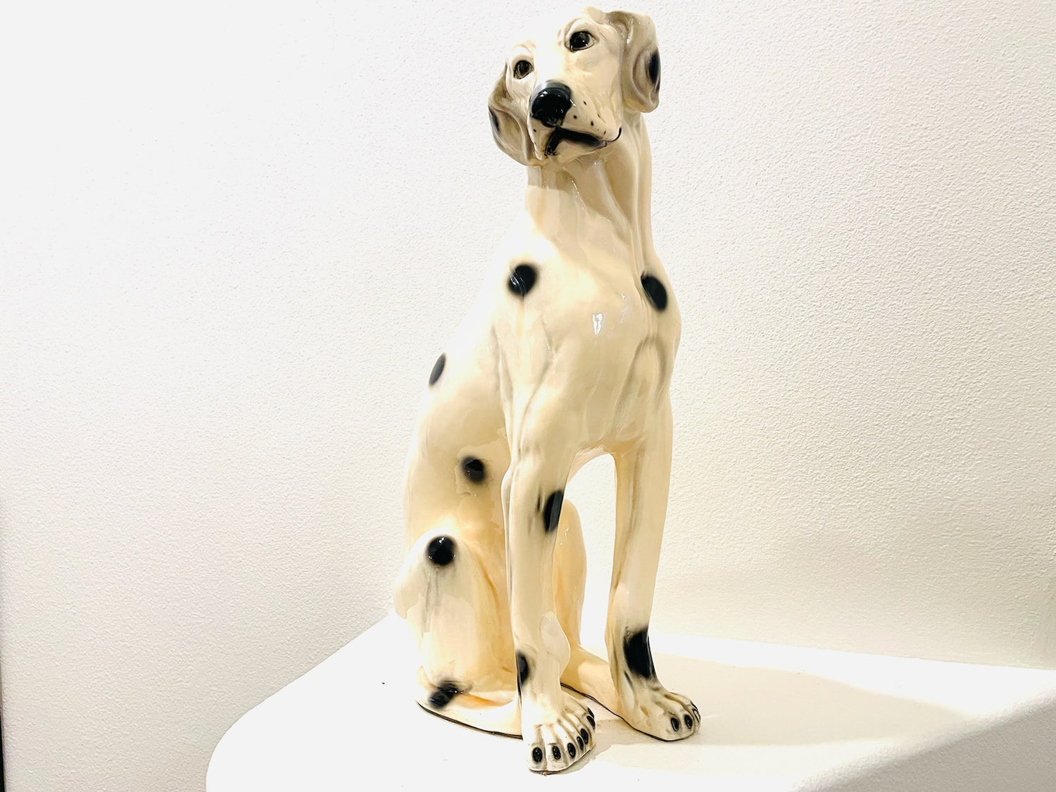 Lifesize Signed Ceramic Black On White Dalmatian Dog