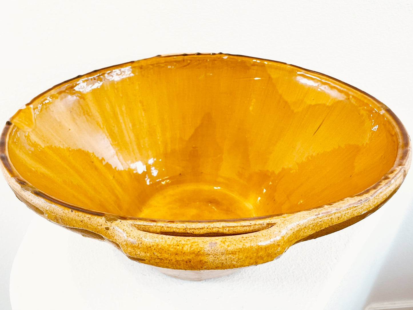 South of France Contemporary Terracotta Mustard Glaze Signed Confit Bowl