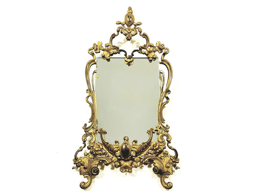 Rococo Style Gilded Brass Floral Decorated Vintage Mirror