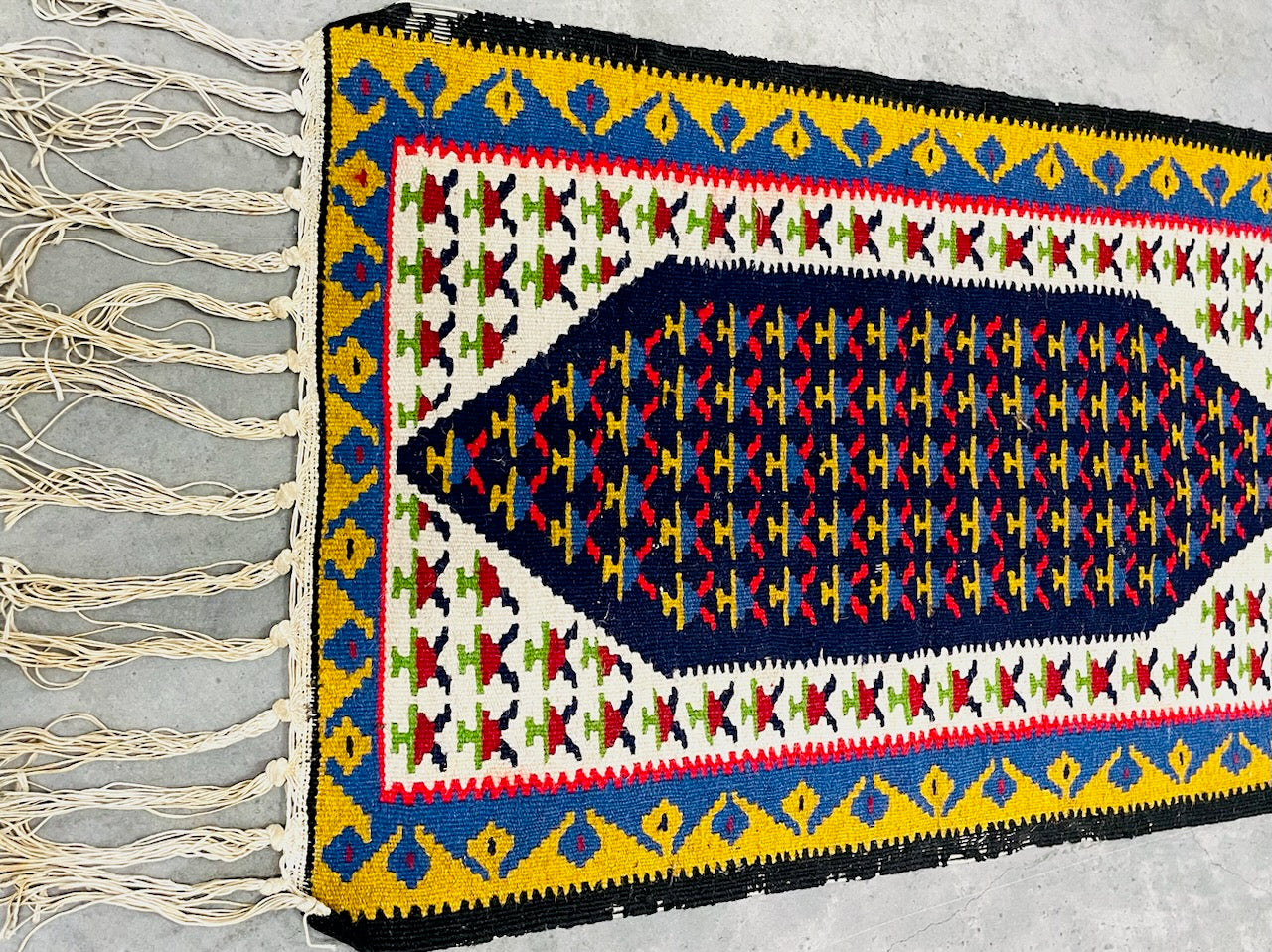 Senneh Kurdish Handwoven Kilim Geometric Vintage Art Rug