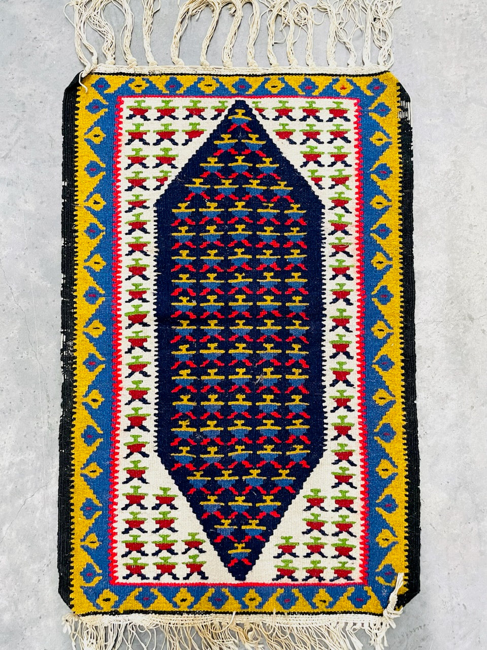 Senneh Kurdish Handwoven Kilim Geometric Vintage Art Rug