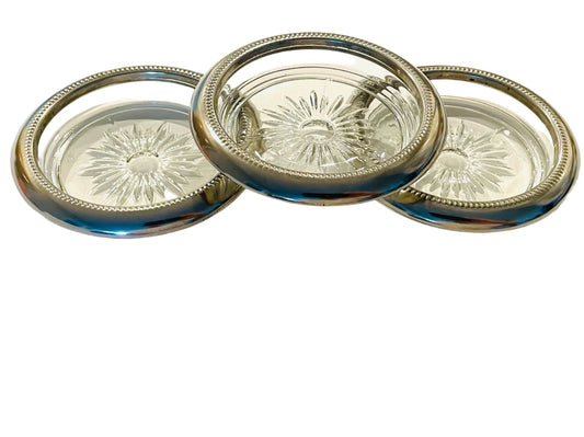 Made In Italy Sterling Silver Crystal Coasters Set