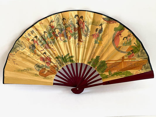 Chinese Hand Painted Figurative Colorful Silk Fan Zhuhong Zixi District Calligraphy