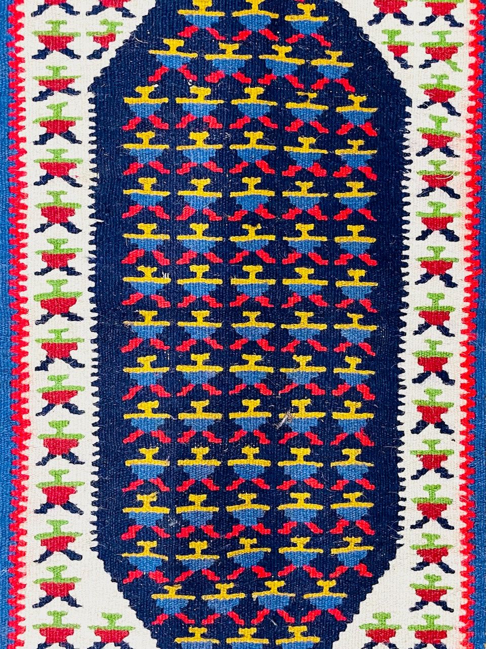 Senneh Kurdish Handwoven Kilim Geometric Vintage Art Rug