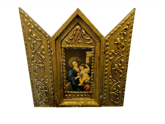 Madonna Child Florentine Triptych Gold Relief 