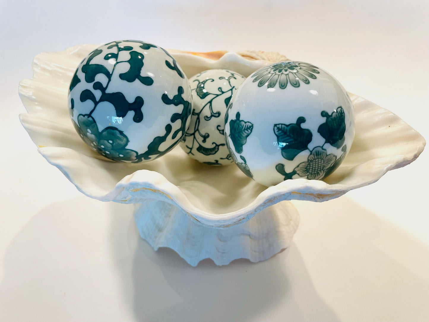 Green On White Chinoiserie Porcelain Floral Decorative Balls