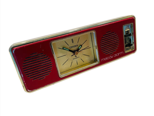 Citizen Quartz Red Lucite Melody Alarm Japan Clock 