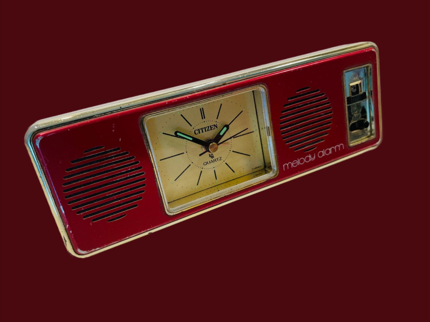 Citizen Quartz Red Lucite Melody Alarm Japan Clock