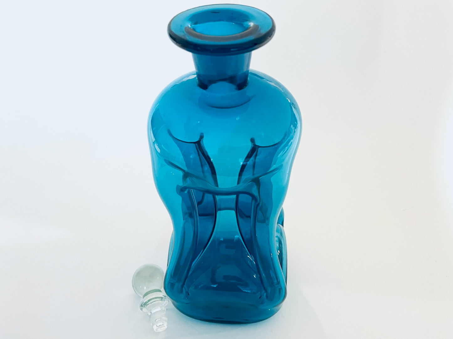 Jacob Bang Kingfisher Blue Glass Holmegaard Decanter Mid Century Modern