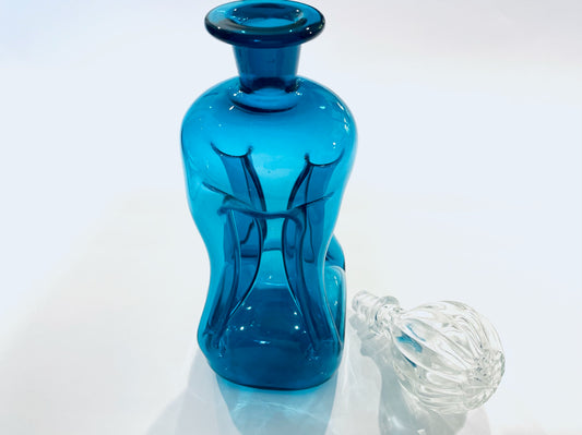 Jacob Bang Kingfisher Blue Glass Holmegaard Decanter Mid Century Modern