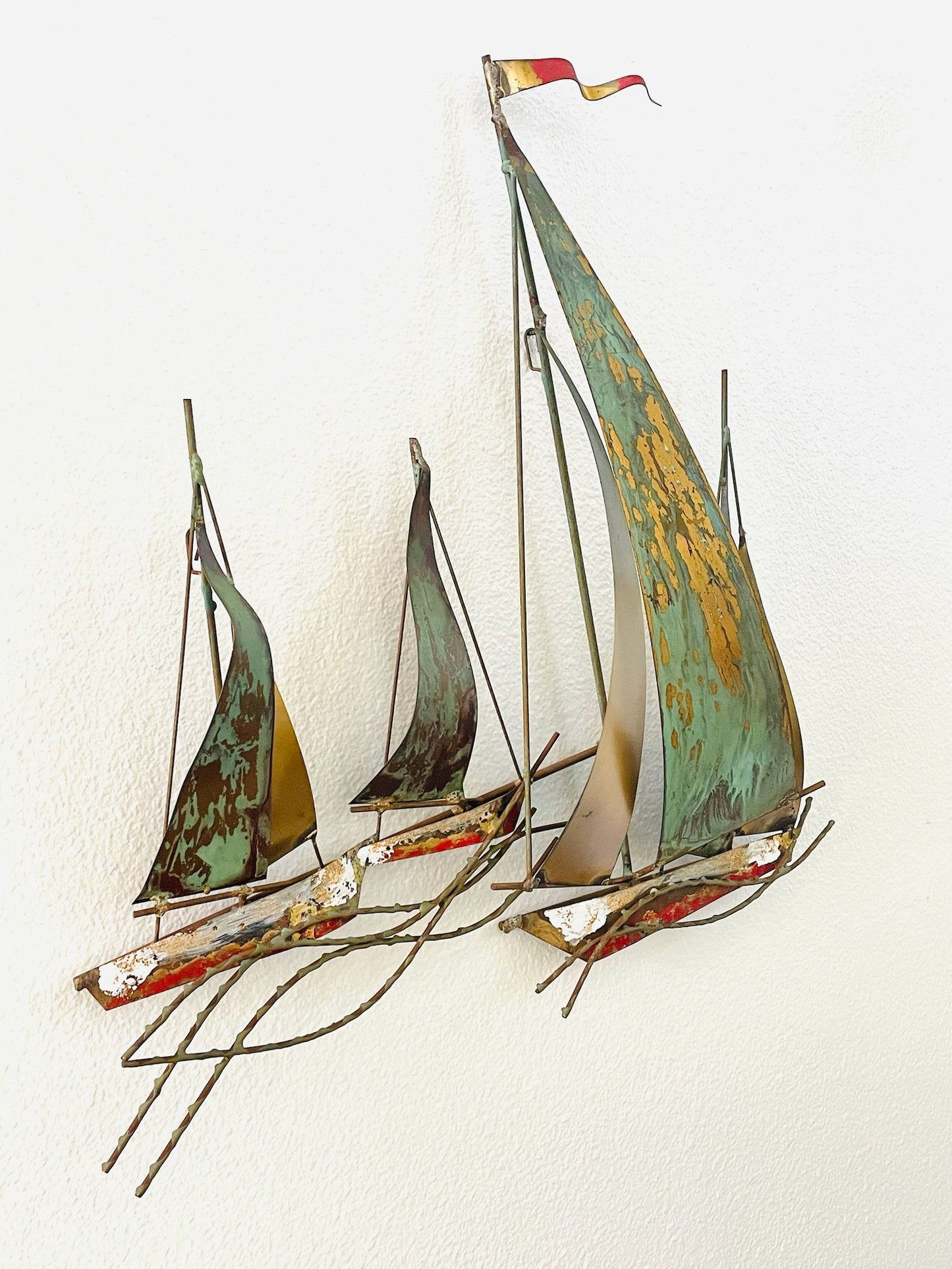 Mid Century Modern Curtis Jere Nautical Sailboats Metal Wall Art Sculpture