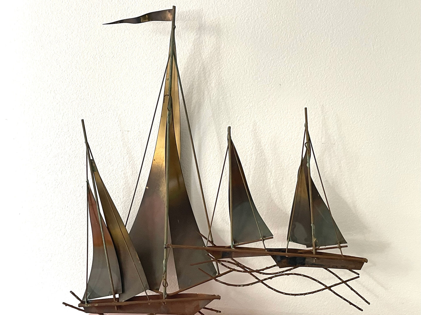 Mid Century Modern Curtis Jere Nautical Sailboats Metal Wall Art Sculpture