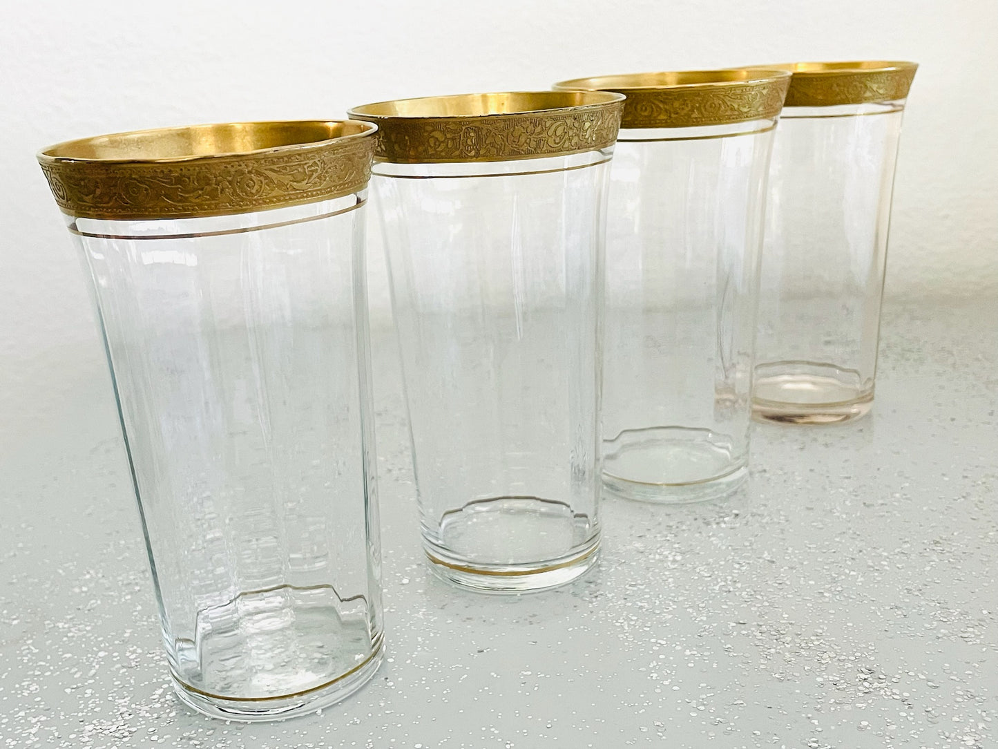 Tiffin Franciscan Glass Tumblers Gold Encrustation Suite