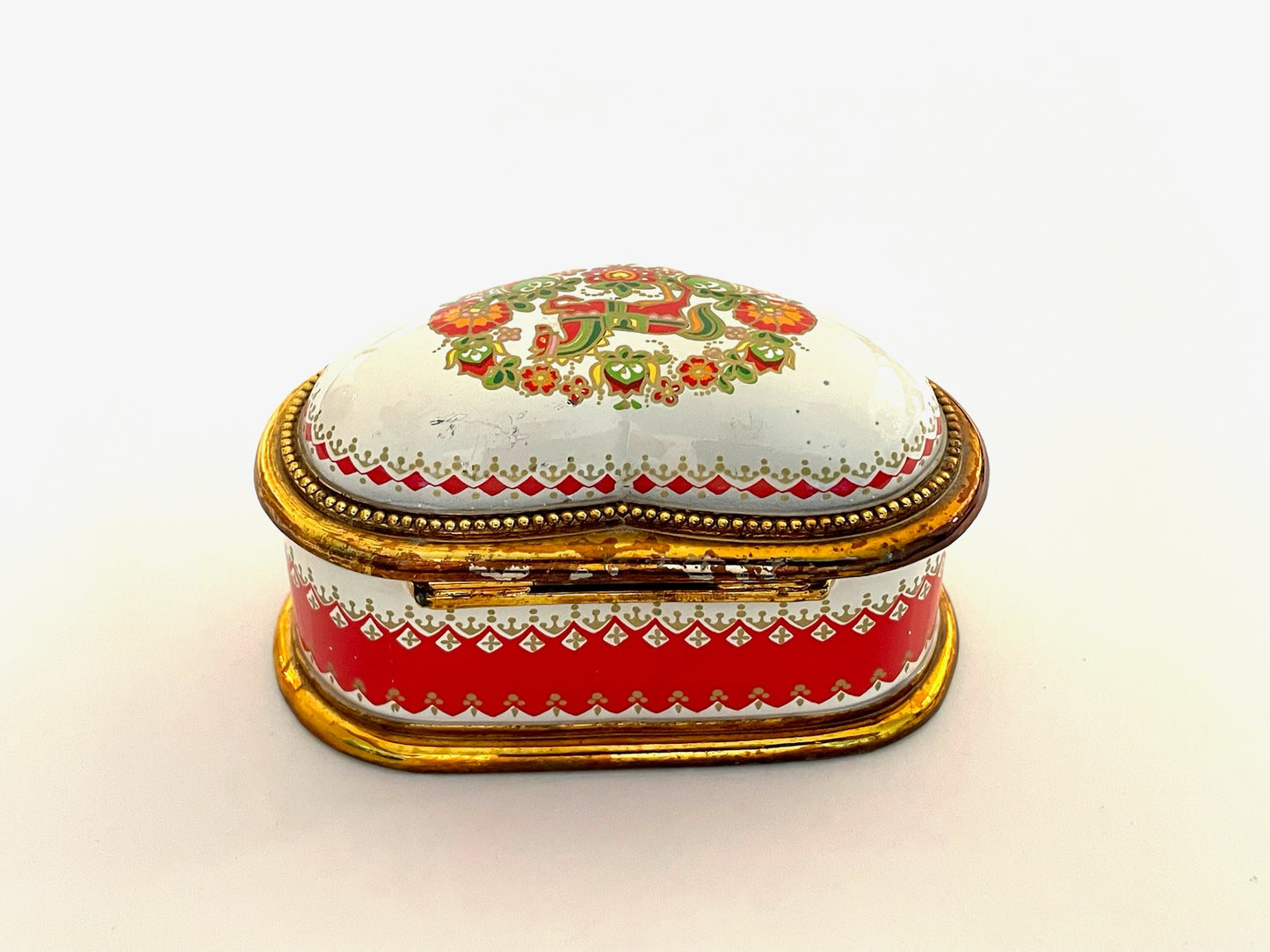 Enamel Heart Sankyo Musical Jewelry Box Horse Medallion