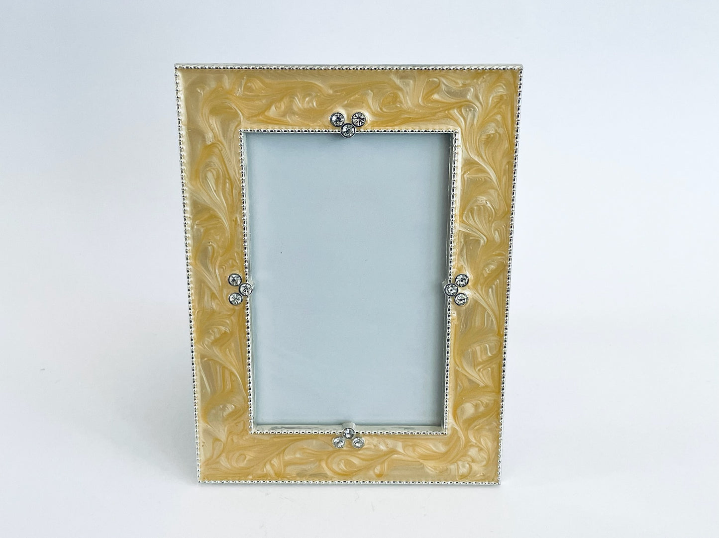 Yellow Enamel Metal Picture Frame Decorated Rhinestones