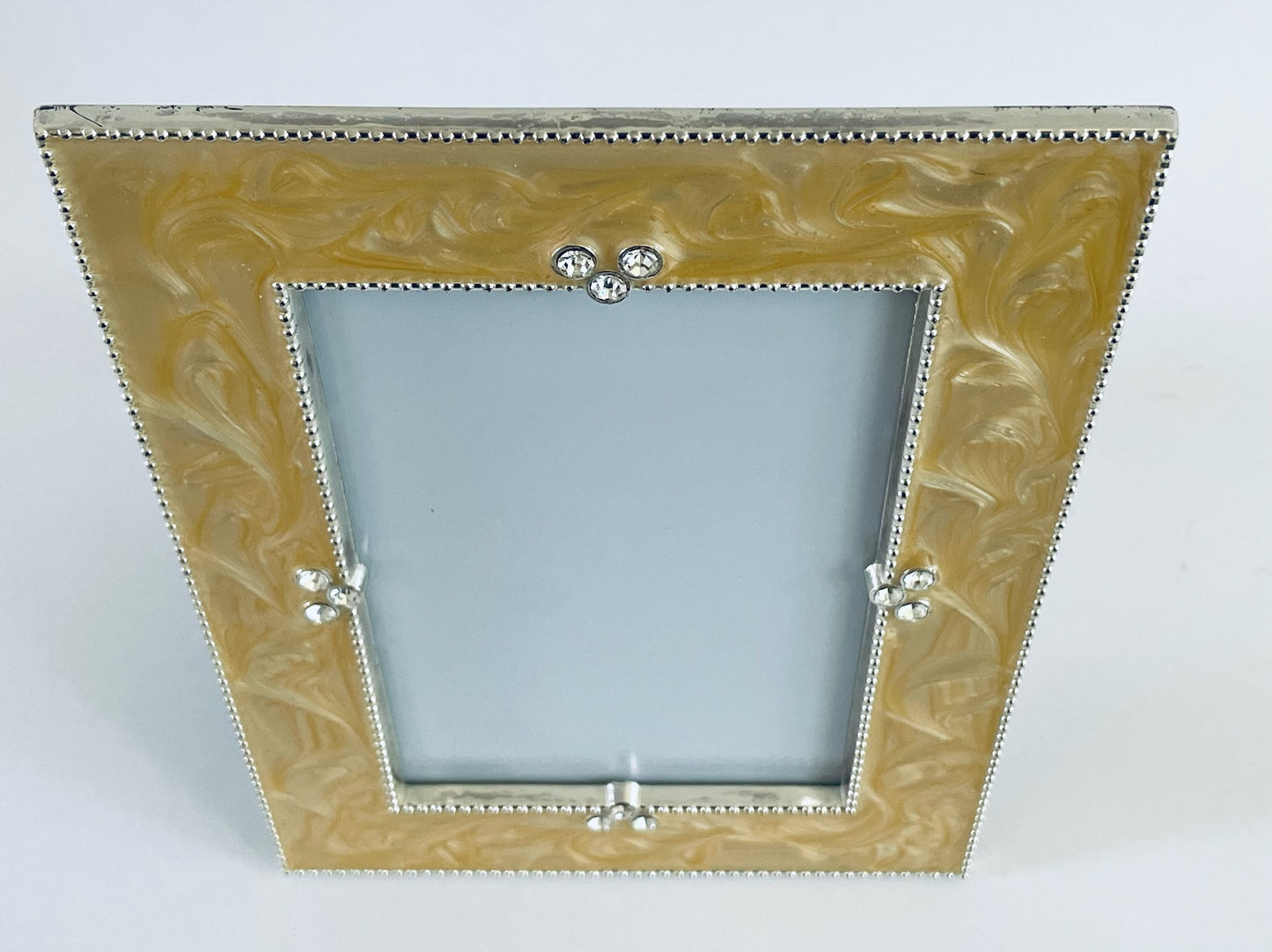 Yellow Enamel Metal Picture Frame Decorated Rhinestones