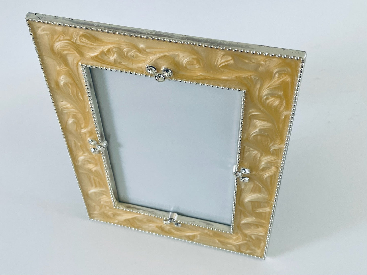 Yellow Enamel Metal Picture Frame Decorated Rhinestones