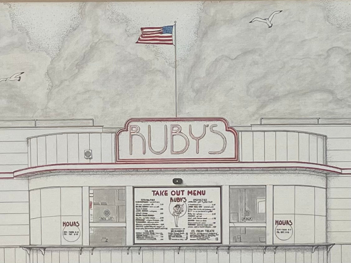 Ruby s Diner At The Beach Impressionist Drawing Gouache