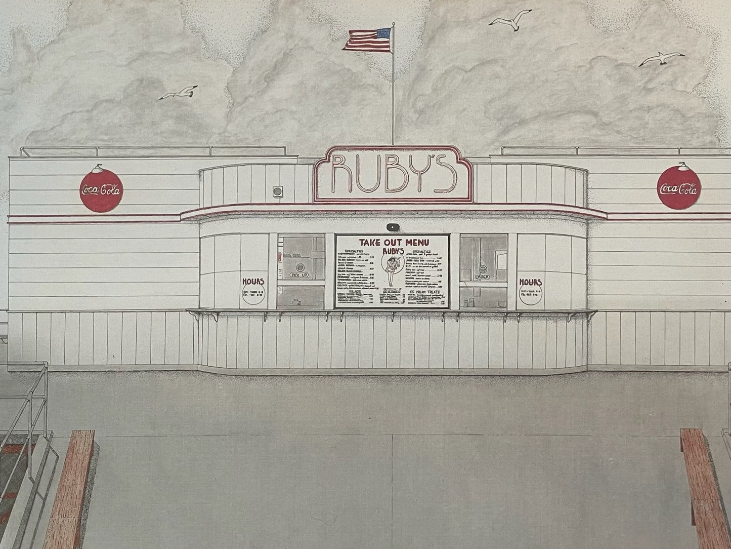 Ruby s Diner At The Beach Impressionist Drawing Gouache