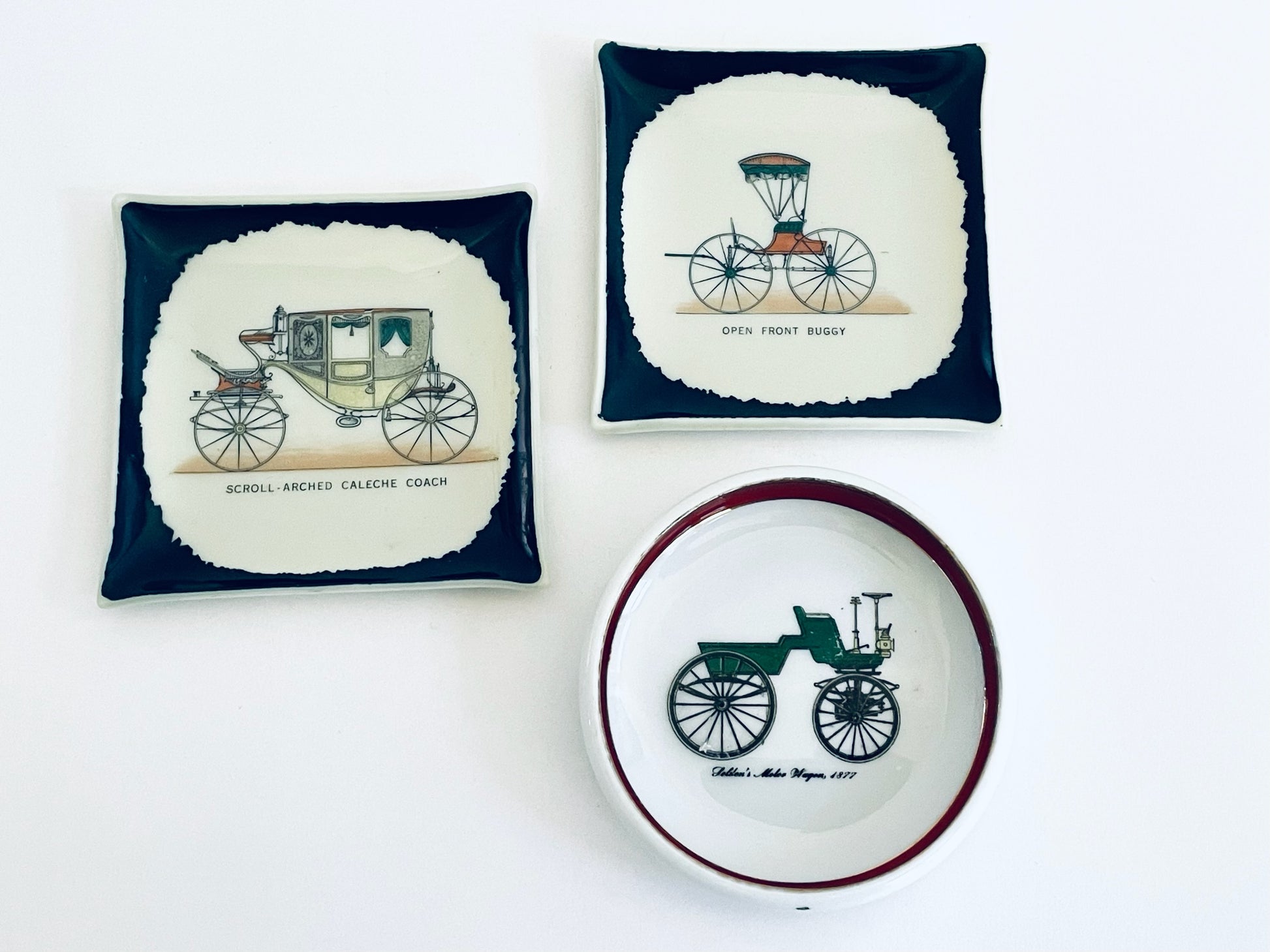 Three Relish Trays Decorated Classic Carriage