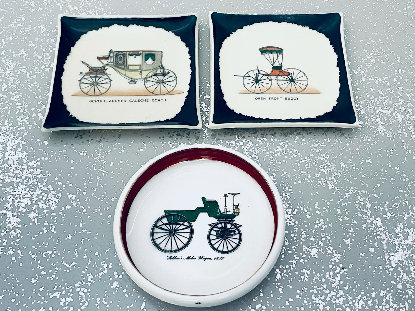 Three Relish Trays Decorated Classic Carriage