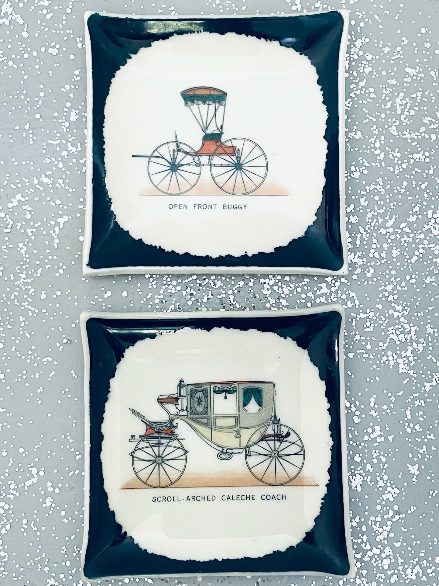 Three Relish Trays Decorated Classic Carriage