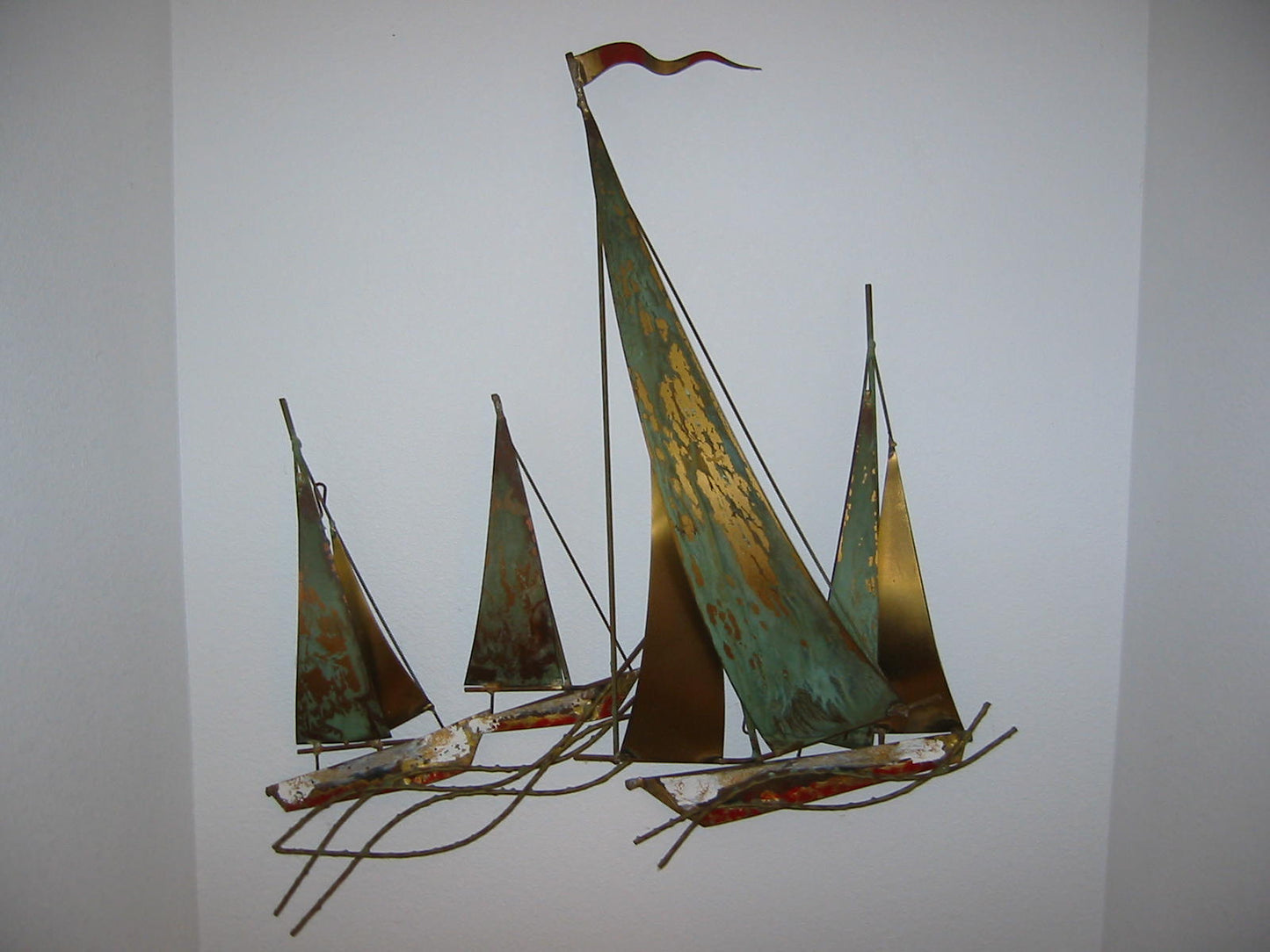 Mid Century Modern Curtis Jere Nautical Sailboats Metal Wall Art Sculpture