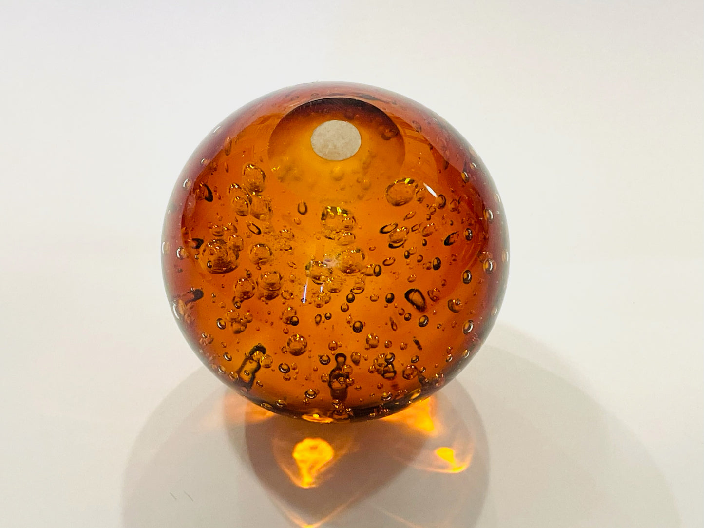 Amber Glass Sphere Globe Golden Paperweight Controlled Bubbles Mid Century Modern Art