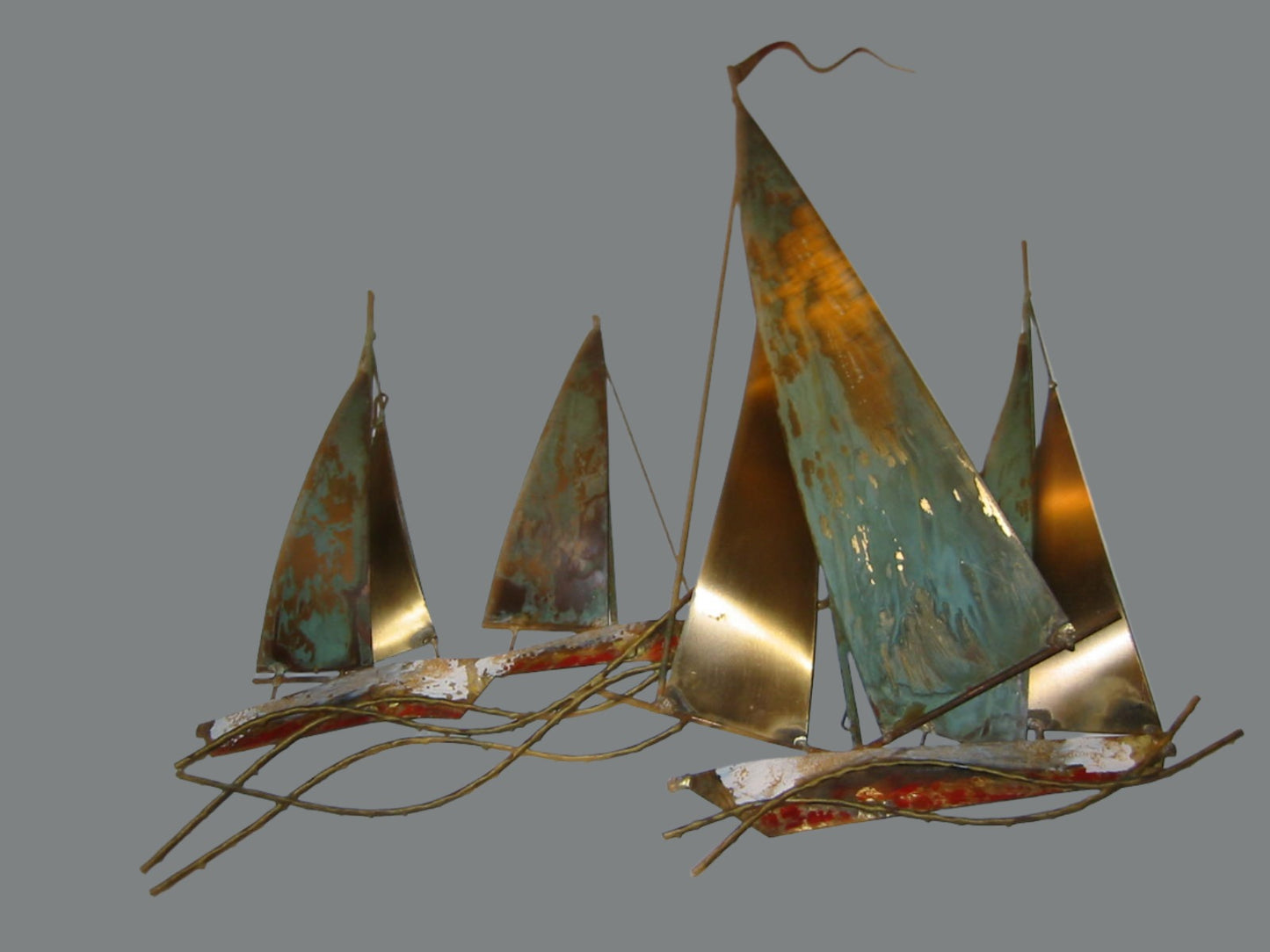 Mid Century Modern Curtis Jere Nautical Sailboats Metal Wall Art Sculpture