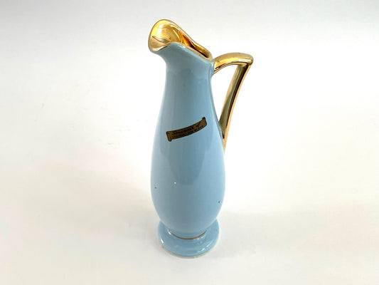 Souvenir of Carlsbad New Mexico Blue Ceramic Gold Interior Pitcher