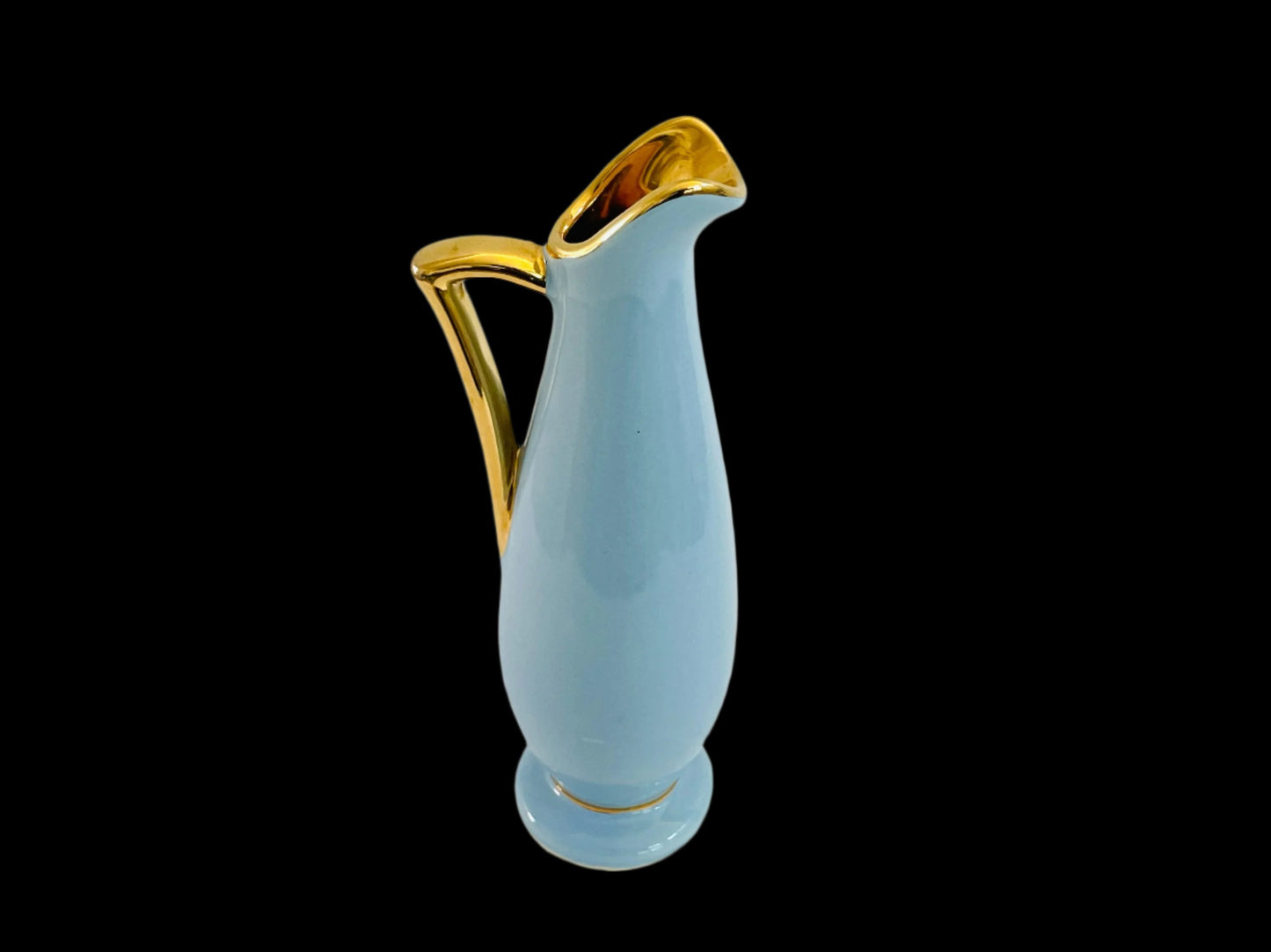 Souvenir of Carlsbad New Mexico Blue Ceramic Gold Interior Pitcher