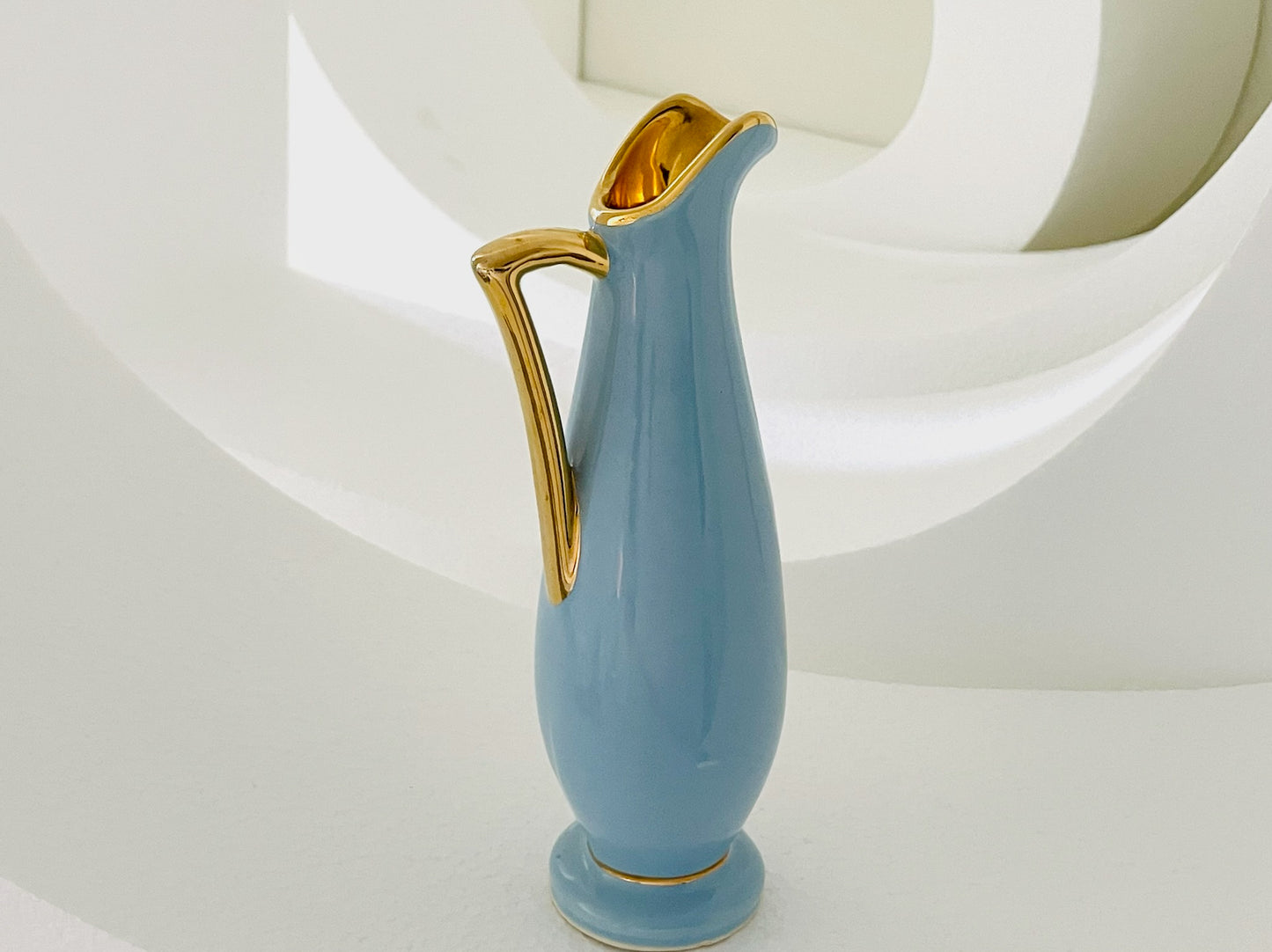 Souvenir of Carlsbad New Mexico Blue Ceramic Gold Interior Pitcher