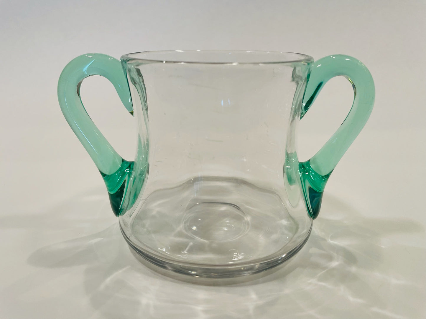 Mid Century Modern Blown Glass Bowl With Green Handles