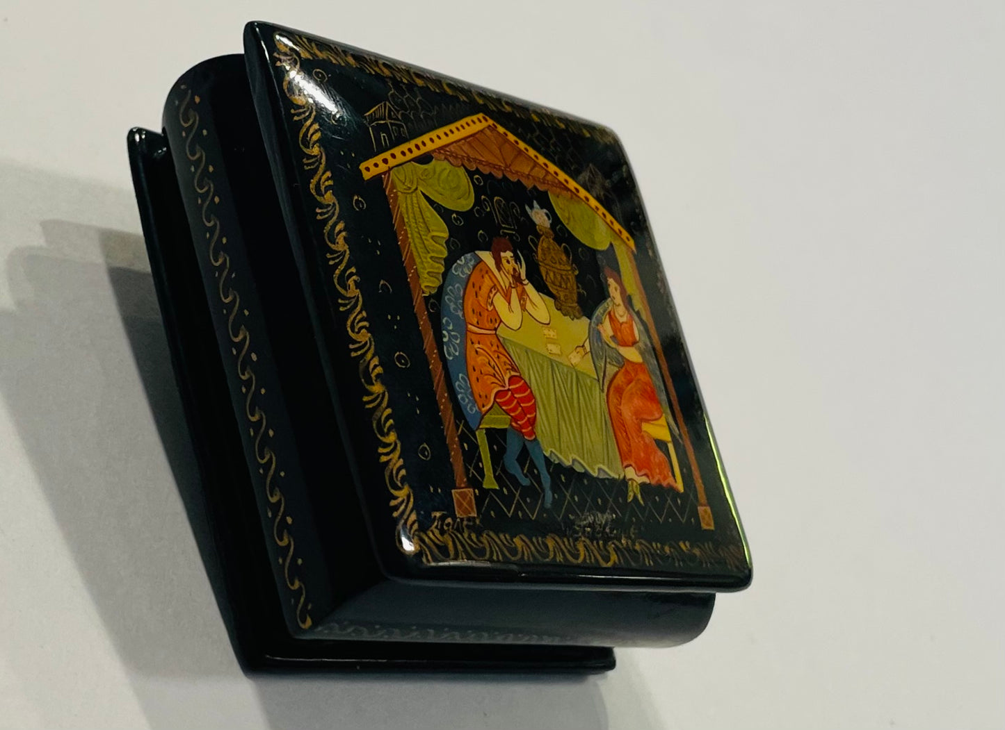 Miniature Hand Painted Signed Lacquer Trinket Box