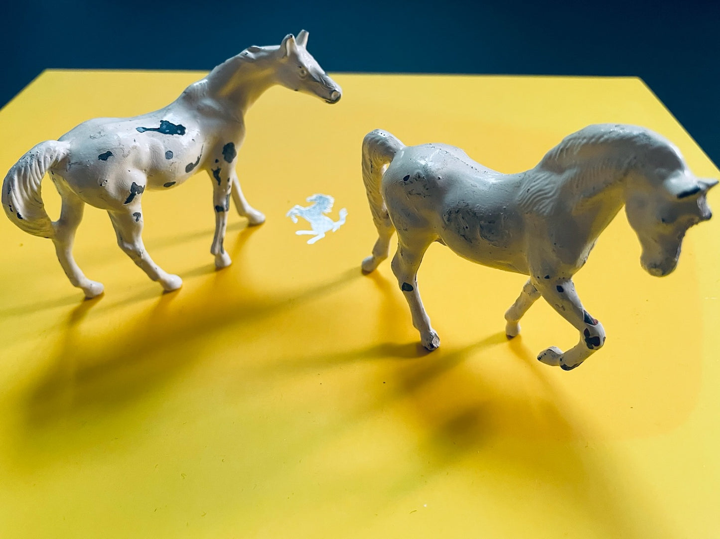 White Metal Mini Horses Marked In Relief Mid Century Modern Equestrian Decor