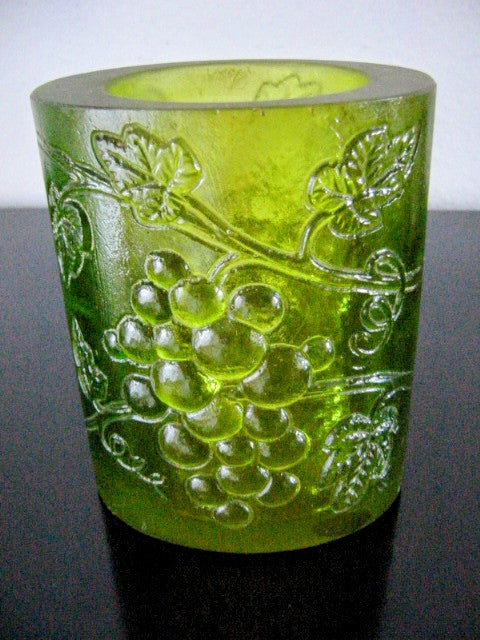 Transluscent Majolica Grape Cluster Green Resin Signature Vase