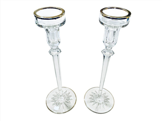 A Pair Of Rogaska Czech Crystal Signed Candlesticks