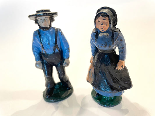 Hand Crafted Painted Cast Iron Figurative Amish Couple Suite