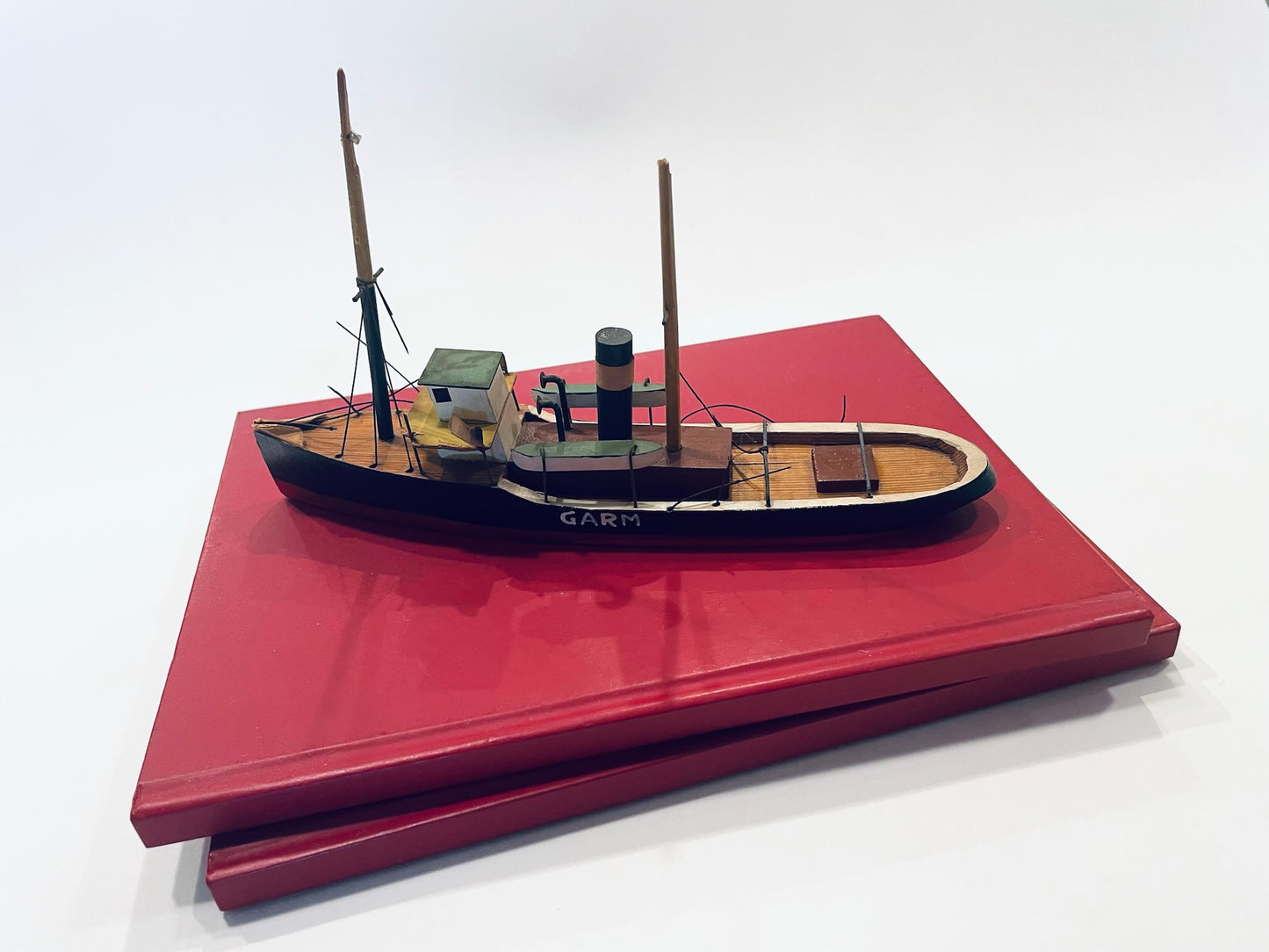 GARM Danish Steam Model Boat Hand Carved Painted Titled Made In Denmark