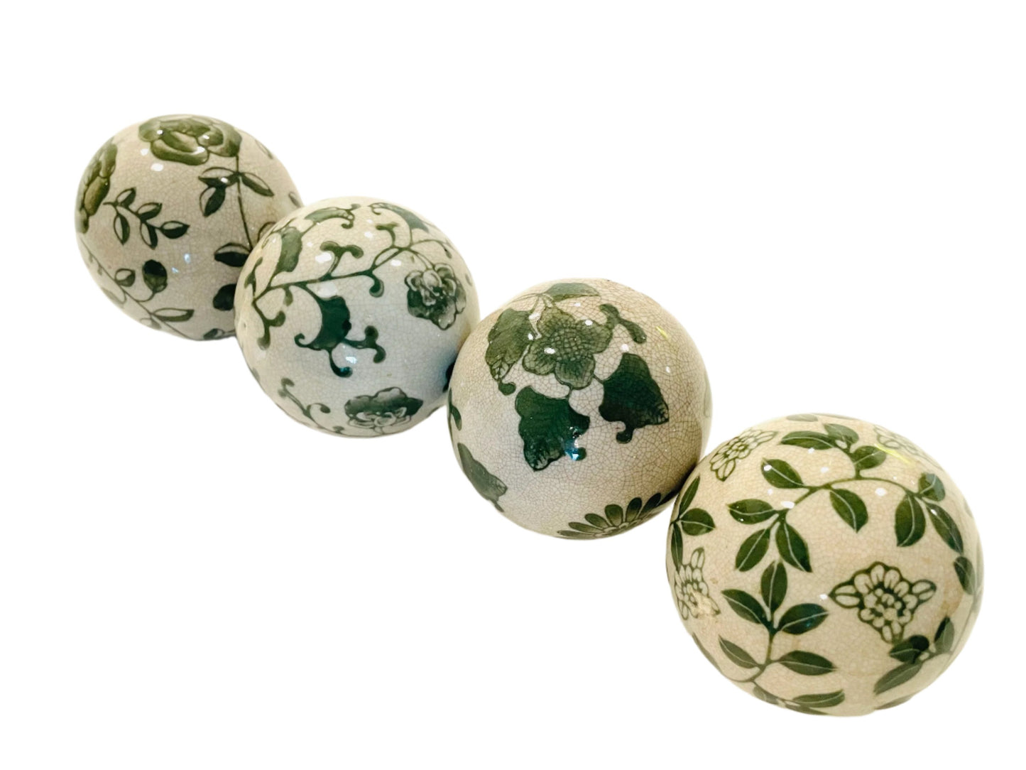 Chinoiserie Modern Four Porcelain Balls Decorative Green Flowers