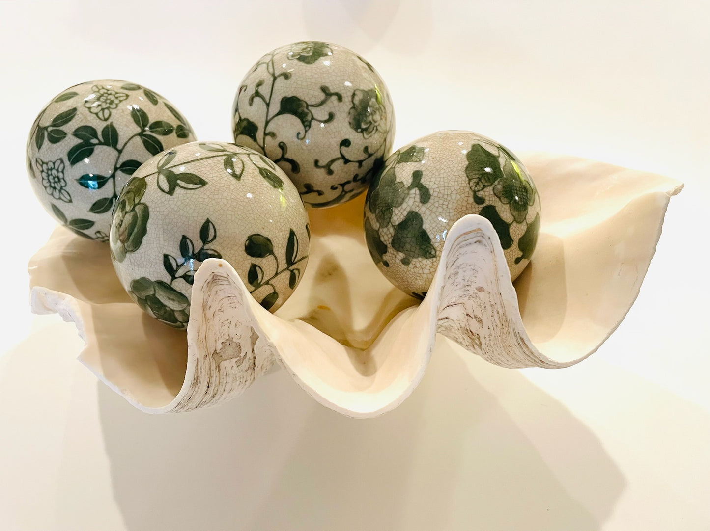 Chinoiserie Modern Four Porcelain Balls Decorative Green Flowers