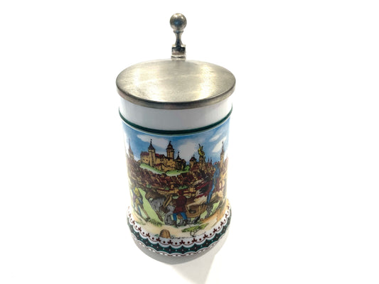 French Pictorial Pewter Lid Tankard Monument Scene Stein Marked France