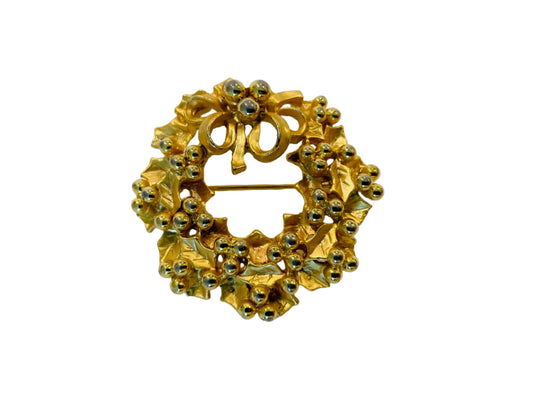 Christmas Wreath Golden Floral Brooch 