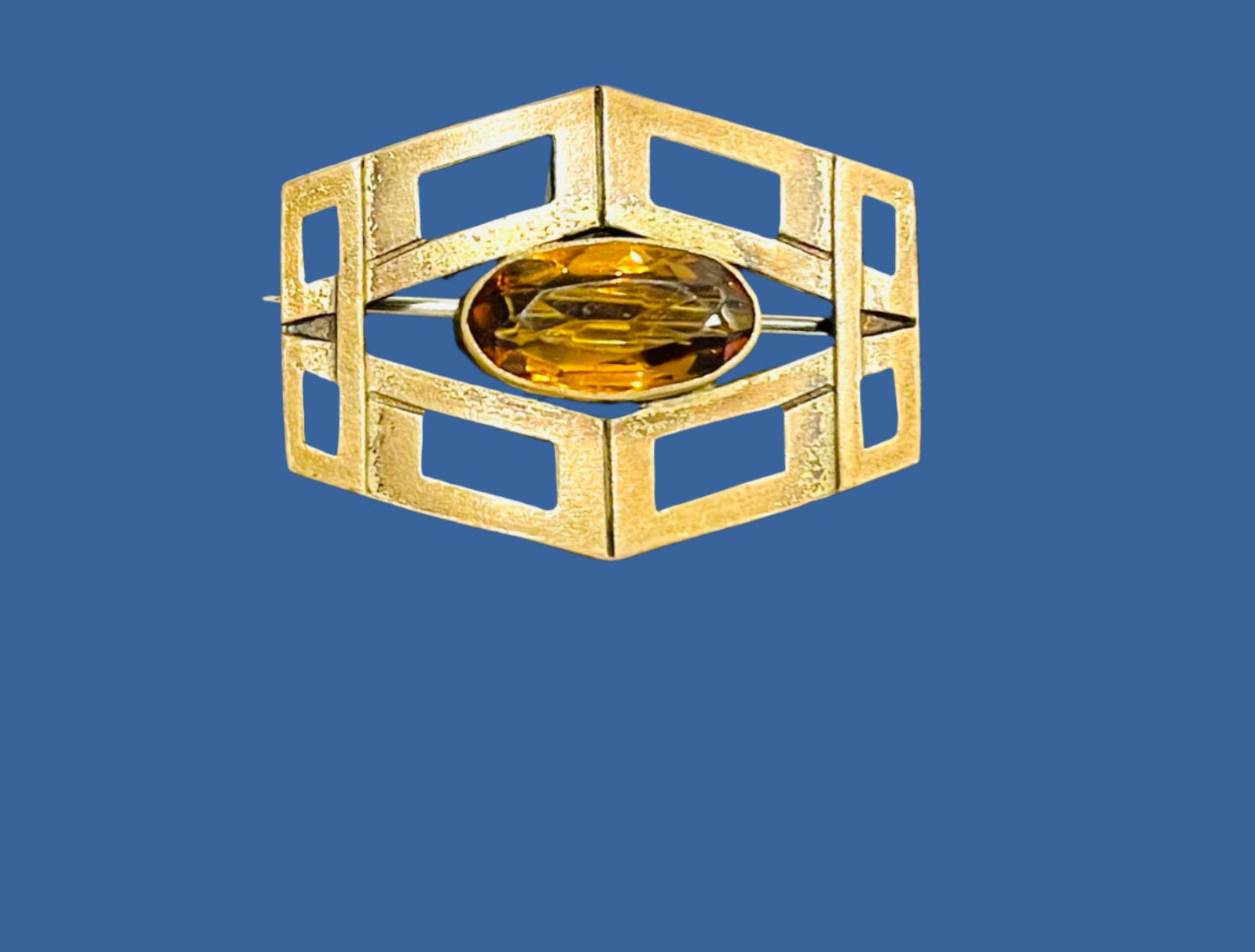 Art Deco Abstract Brooch Centered Citrine Cabochon