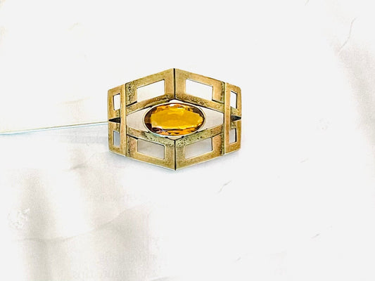 Art Deco Abstract Brooch Centered Citrine Cabochon