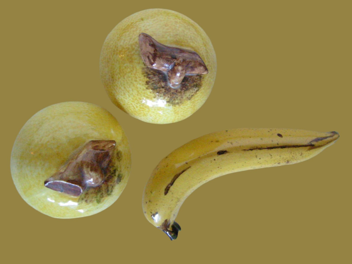 Three Hand Decorated Yellow Painted Ceramic Fruits