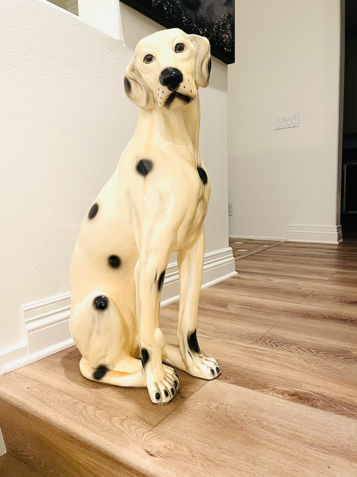 A Lifesize Signed Decorative Mid Century Modern Ceramic Dalmatian Dog