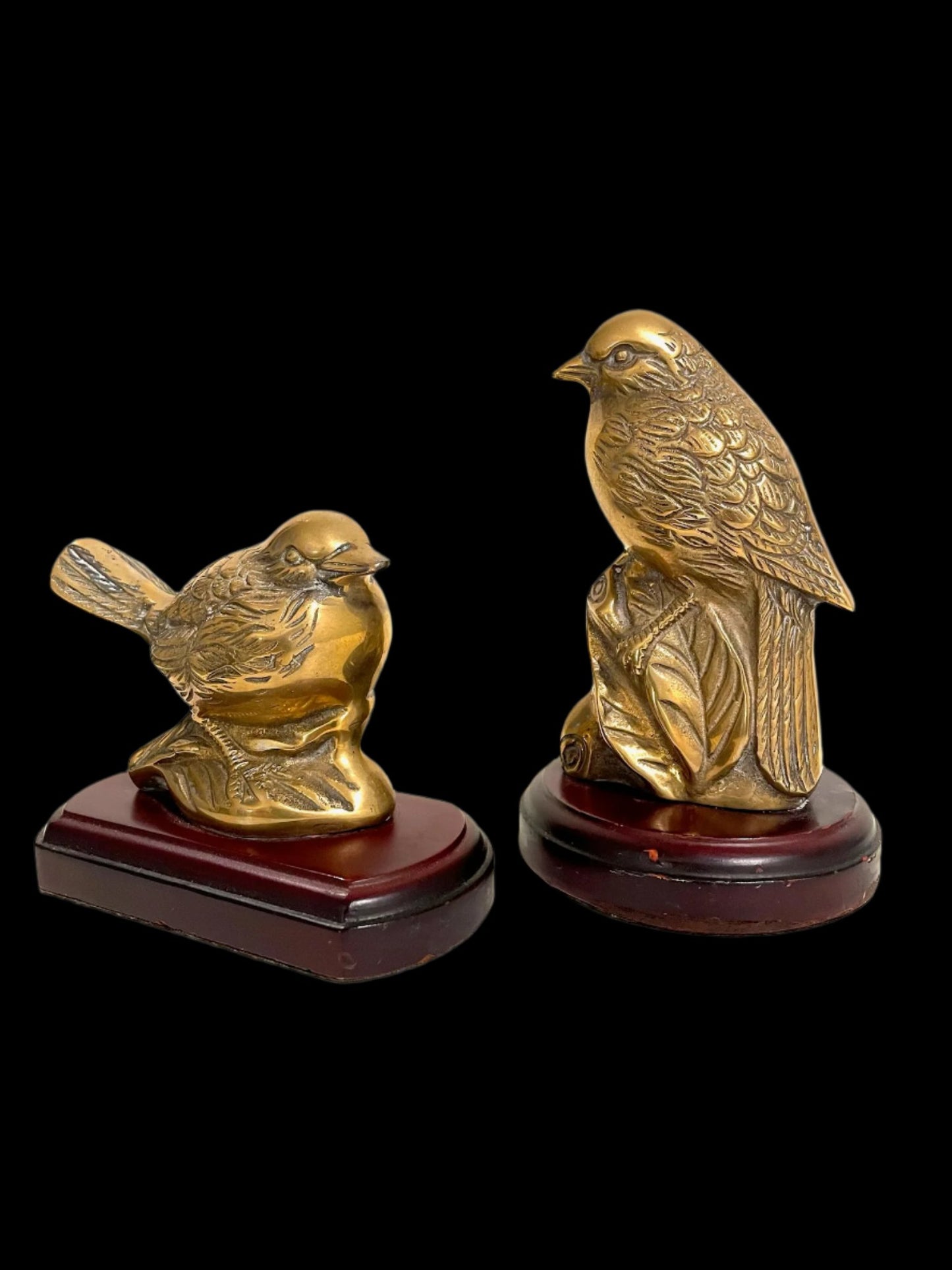 Brass Birds Elaborate Statues Bookends On Mahogany Stands