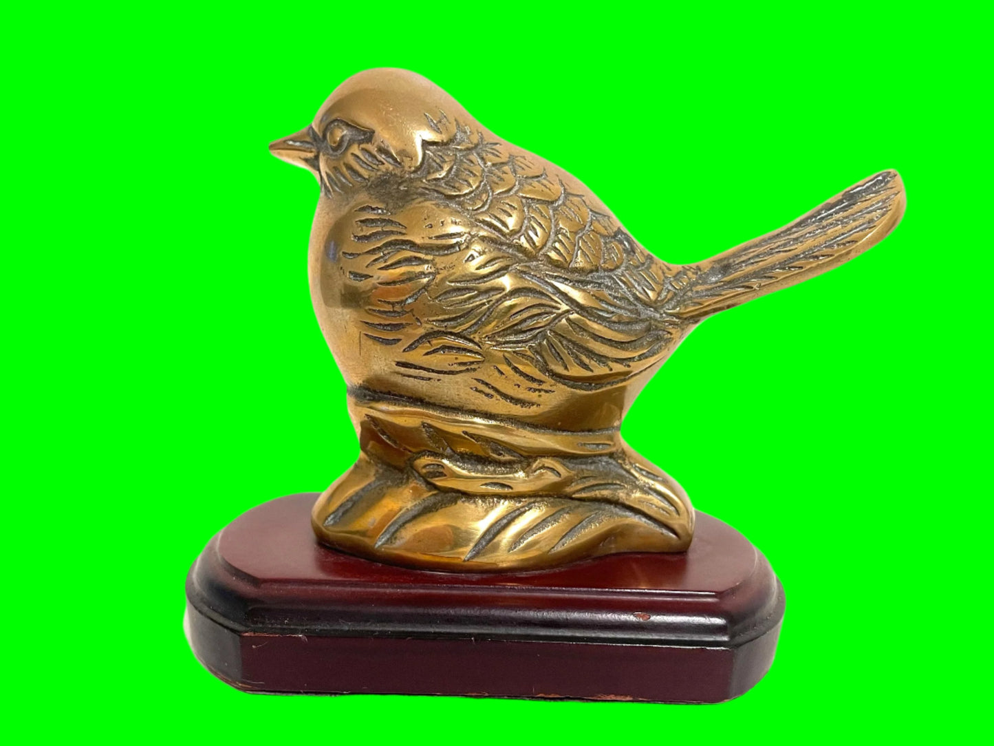 Brass Birds Elaborate Statues Bookends On Mahogany Stands